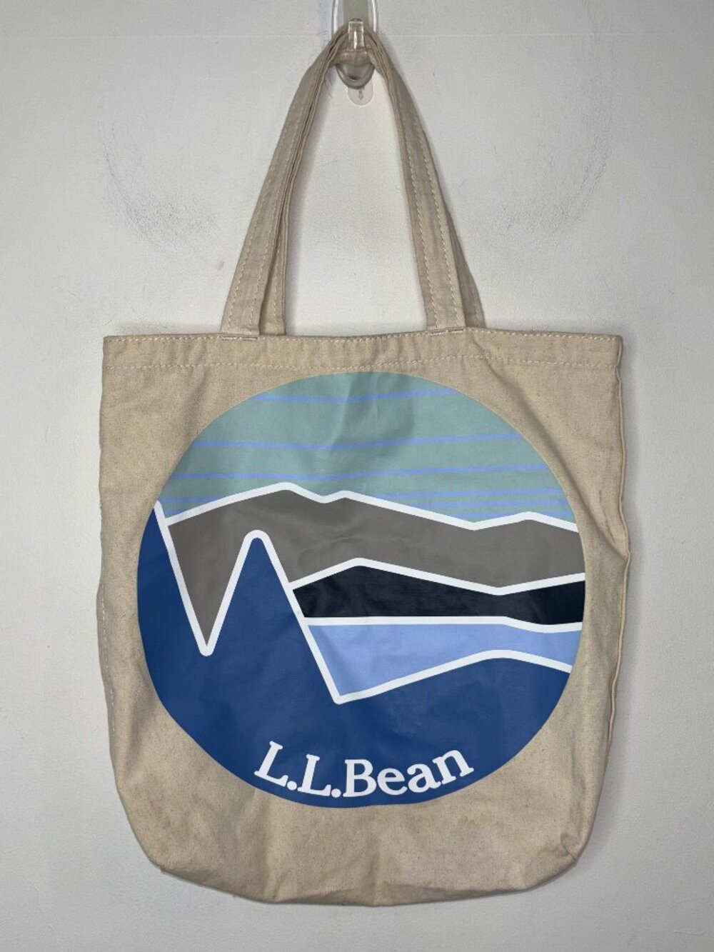 LL Bean Wicked Shoppah Tote Canvas Tote Katahdin Mountain Logo Blue